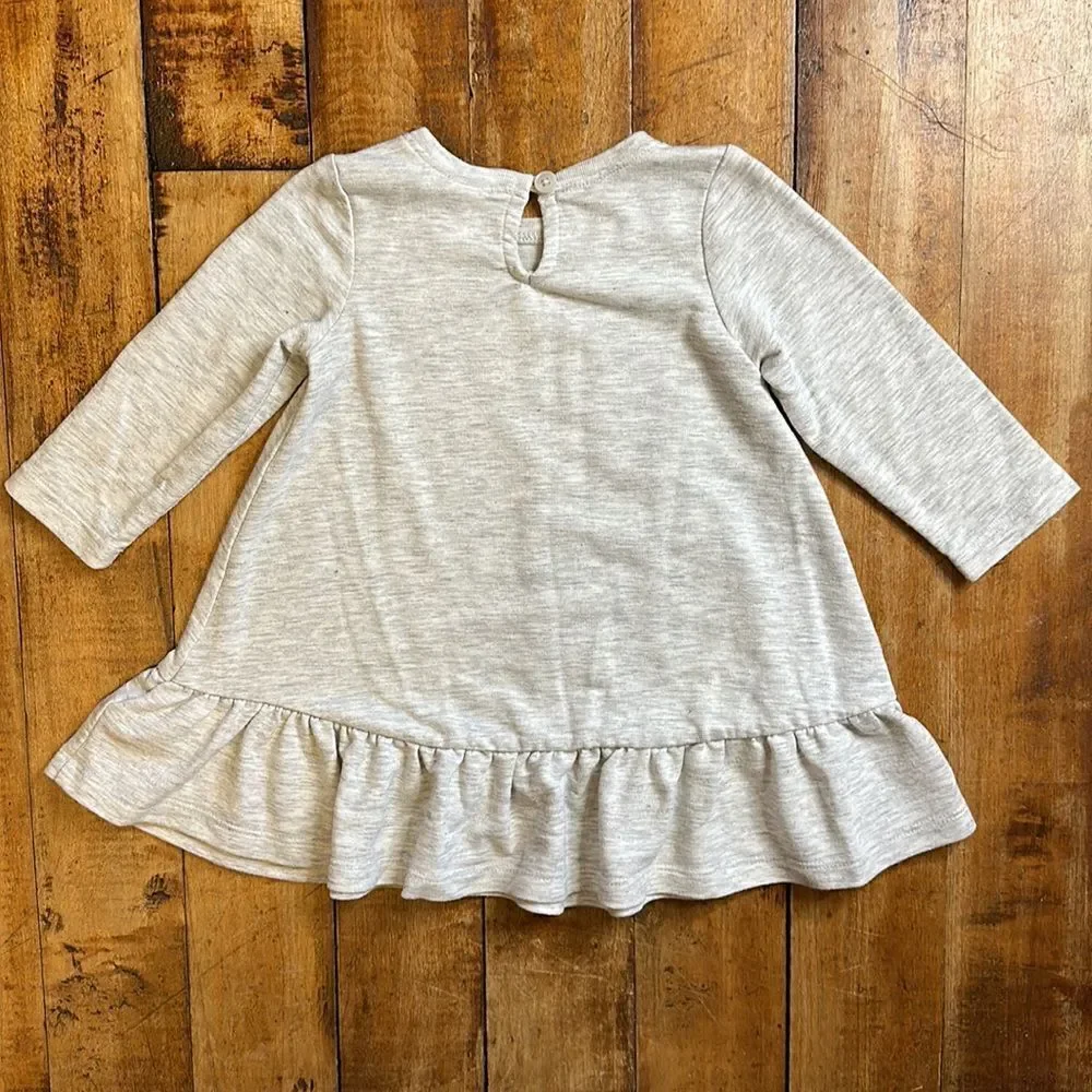 Old Navy dress 6 to 12 months long sleeve gray cat meow ruffle baby girl